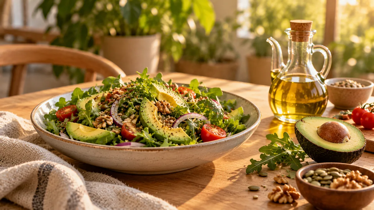 Ensalada verde con aguacate y aceite de oliva