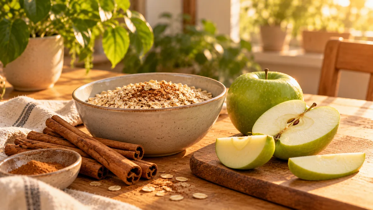 Canela en rama, avena y manzana verde