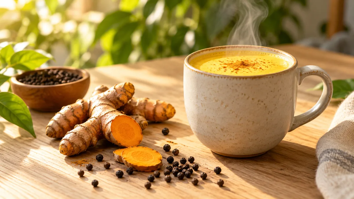 Cúrcuma fresca, pimienta negra y leche dorada